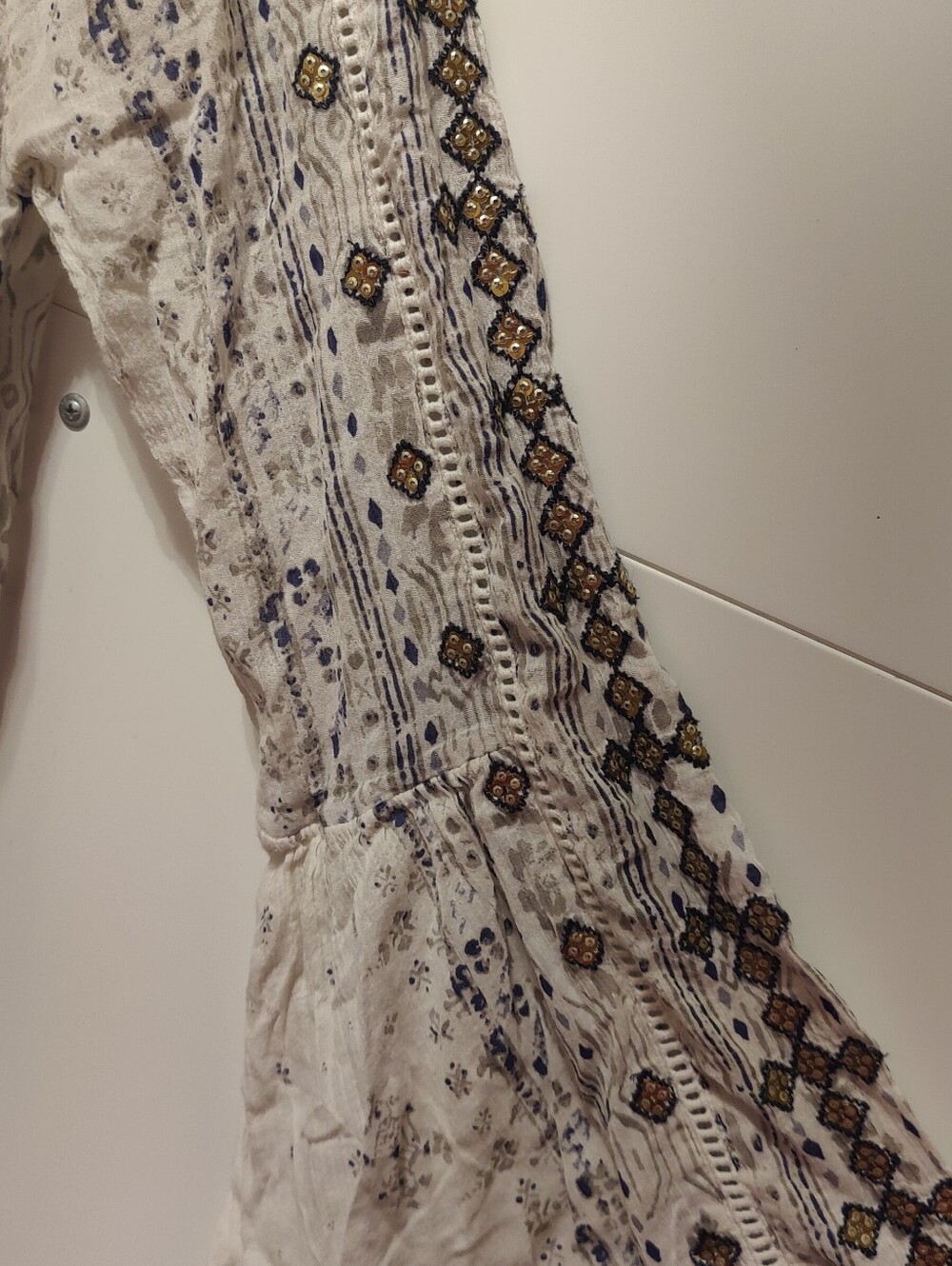Ecote Embellished Boho Bell Sleeve Peasant Top L - Picture 2 of 6